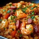 Jambalaya créole au poulet, crevettes et saucisses