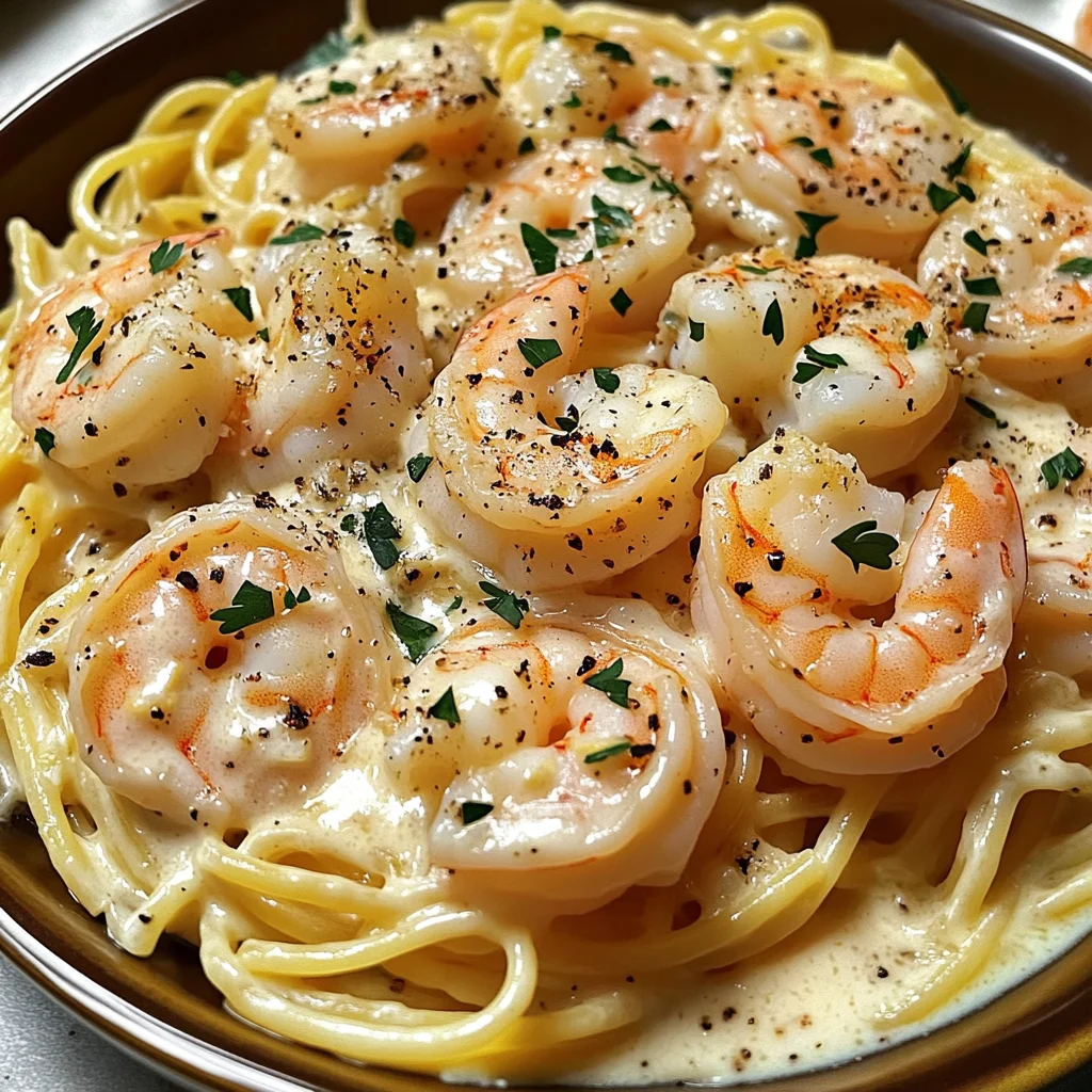 Pâtes crémeuses ail crevettes