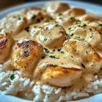 Poulet crémeux et riz en sauce